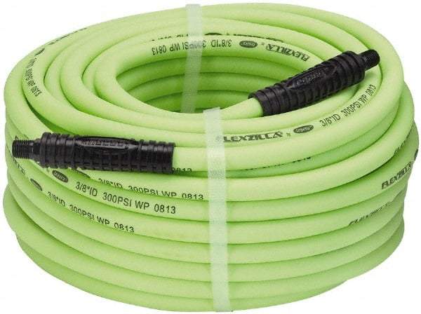 Legacy - 3/8" ID x 0.61" OD 100' Long Multipurpose Air Hose - MNPT x MNPT Ends, 300 Working psi, 140°, 1/4" Fitting, Green - Caliber Tooling