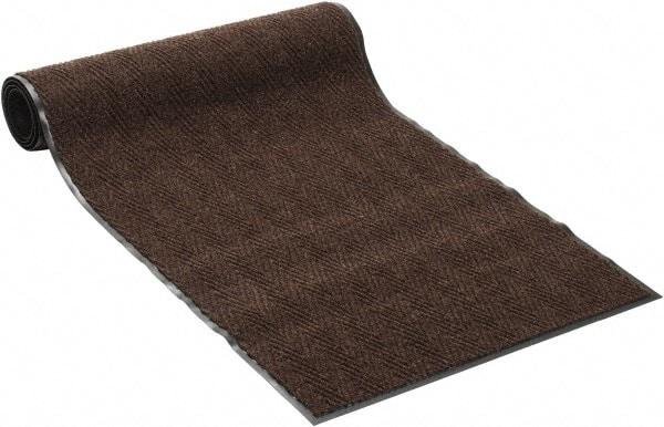 PRO-SAFE - 10 Ft. Long x 3 Ft. Wide, Poly Blended Carpet Surface, Chevron Ribbed Entrance Matting - 5/16 Inch Thick, Indoor, Medium Traffic, Vinyl, Brown, 4 Edged Side - Caliber Tooling