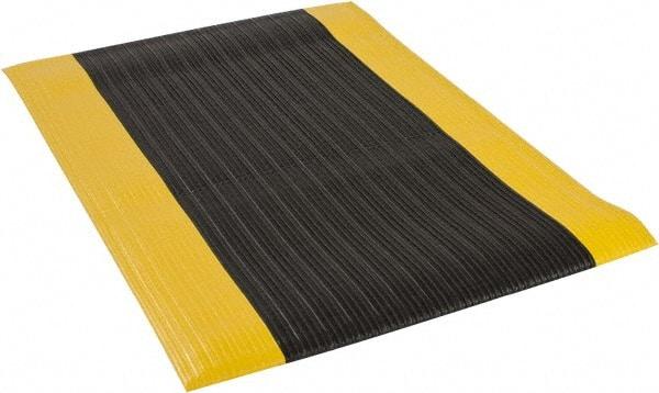 PRO-SAFE - 3' Long x 2' Wide, Dry Environment, Anti-Fatigue Matting - Black with Yellow Borders, Vinyl with Vinyl Sponge Base, Beveled on 4 Sides - Caliber Tooling