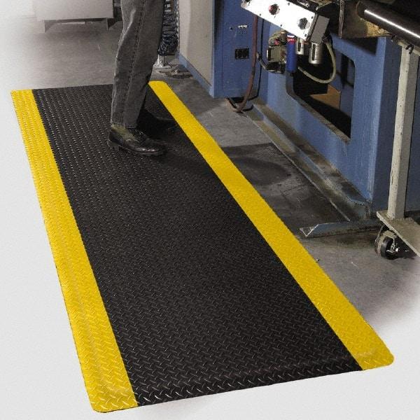 PRO-SAFE - 75' Long x 3' Wide, Dry Environment, Anti-Fatigue Matting - Black with Yellow Borders, Vinyl with Vinyl Sponge Base, Beveled on 4 Sides - Caliber Tooling