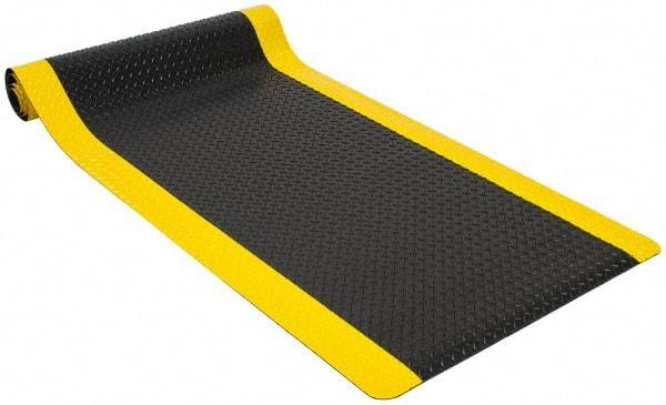 PRO-SAFE - 21' Long x 3' Wide, Dry Environment, Anti-Fatigue Matting - Black & Yellow, Vinyl with Vinyl Sponge Base, Beveled on 4 Sides - Caliber Tooling