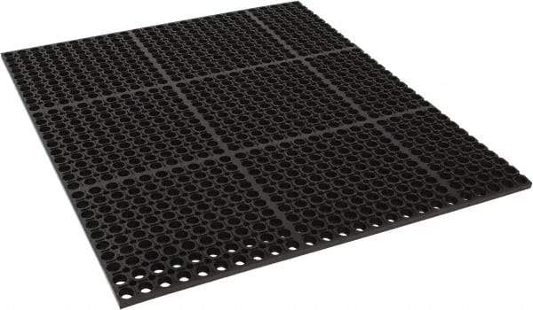 PRO-SAFE - 3' Long, Dry/Wet Environment, Anti-Fatigue Matting - Black, SBR Rubber with Rubber Base, Straight - Caliber Tooling