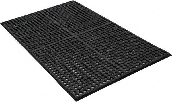 PRO-SAFE - 5' Long x 3' Wide, Dry/Wet Environment, Anti-Fatigue Matting - Black, SBR Rubber with Rubber Base, Beveled on 4 Sides - Caliber Tooling