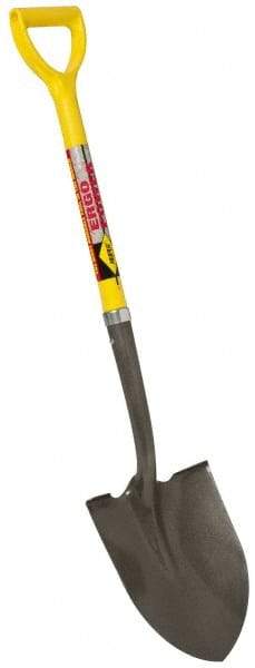 NUPLA - 11-1/2" High x 9" Wide Round Steel Shovel - 27" Long Fiberglass Straight Handle, Front Turned - Caliber Tooling