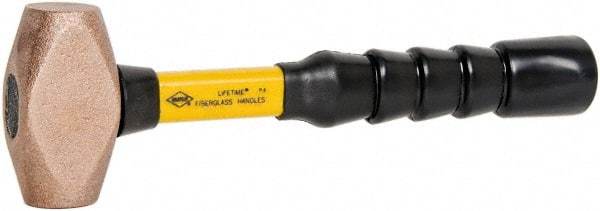 NUPLA - 2-1/2 Lb Head 1-1/4" Face Brass Nonmarring Hammer - 12" OAL, Fiberglass Handle - Caliber Tooling