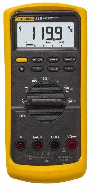 Fluke - 83-5, CAT IV, CAT III, 1,000 VAC/VDC, True RMS Auto Ranging Manual Ranging Multimeter - 50 mOhm, Measures Voltage, Capacitance, Current, Frequency, Resistance - Caliber Tooling