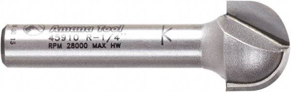 Amana Tool - 1/2" Cut Diam, 3/8" Length of Cut, 2 Flute Core Box Edge Profile Router Bit - Carbide-Tipped, 1/4" Shank Diam, 1-1/2" OAL, Uncoated - Caliber Tooling