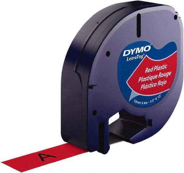 Dymo - 1/2" Wide x 156" Long, Black on Red Plastic Label Printer Cartridge - For DYMO Letratag Printers - Caliber Tooling