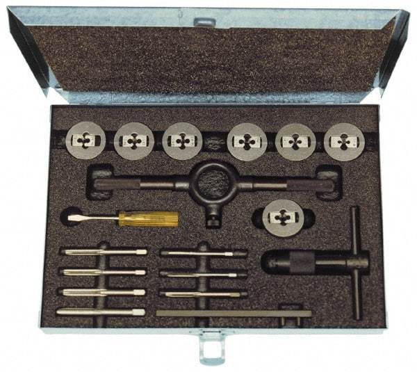 Cle-Line - 1/8-27 to 1-14 Tap, 1/8-27 to 1-14 Die, NPT, UNC, UNF, Tap and Die Set - Plug Taps, Adjustable, 27 Piece Set - Exact Industrial Supply