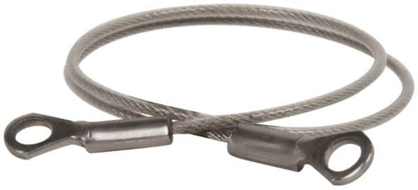 Made in USA - 12" Long, Stainless Steel Cable Eye & Eye End, Quick Release Pin Lanyard - 3/64" Cable Diam, 3/16" Hole Diam, Nylon Cable - Caliber Tooling