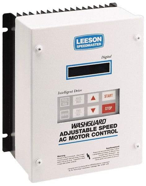 Leeson - Three Phase, 200-240 Volt, 7-1/2 hp, Frequency Drive, Inverter & Speed Control - 10.26" Wide x 8.35" Deep x 11-3/4" High, NEMA 4/12 - Caliber Tooling