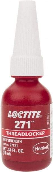 Loctite - 10 mL Bottle, Red, High Strength Liquid Threadlocker - Series 271, 24 hr Full Cure Time, Hand Tool, Heat Removal - Caliber Tooling
