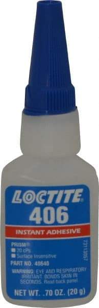 Loctite - 0.70 oz Bottle Clear Instant Adhesive - Series 406, 15 sec Fixture Time, 24 hr Full Cure Time, Bonds to Plastic & Rubber - Caliber Tooling