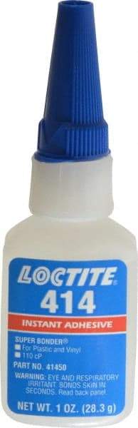 Loctite - 1 oz Bottle Clear Instant Adhesive - Series 414, 20 sec Fixture Time, 24 hr Full Cure Time, Bonds to Metal, Plastic & Rubber - Caliber Tooling