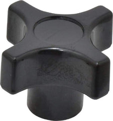 Gibraltar - 1-1/2" Head Diam, 4 Point Lobed Knob - 3/8-16 Hole, Phenolic, Black - Caliber Tooling