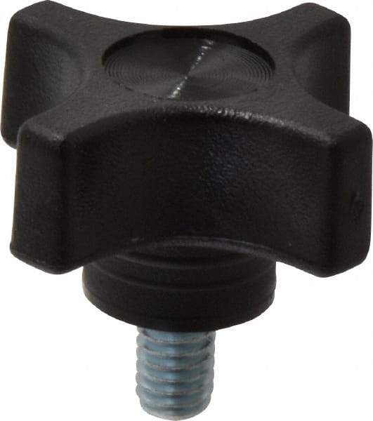 Gibraltar - 1-3/4" Head Diam, 4 Point Lobed Knob - 5/16-18 Stem, Thermoplastic, Black - Caliber Tooling