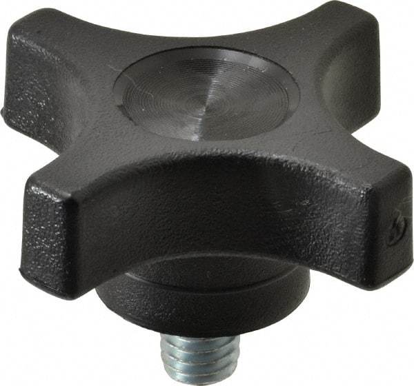 Gibraltar - 2-1/4" Head Diam, 4 Point Lobed Knob - 3/8-16 Stem, Thermoplastic, Black - Caliber Tooling