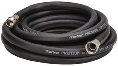 Parker - 25' Long Water Hose - 5/8" Diam, 3/4" GHT, Rubber, 125 psi, Black - Caliber Tooling