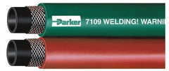 Parker - 3/16" Inside x 7/16" Outside Diam, Grade T Welding Hose - Green & Red, 25' Long, Twin Style, 200 psi Working Pressure - Caliber Tooling