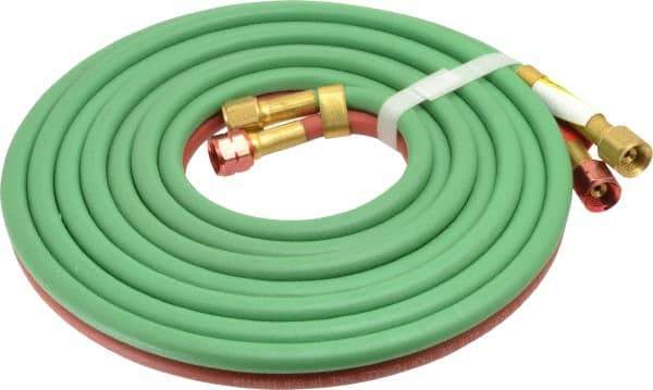 Parker - 3/16" Inside x 7/16" Outside Diam, Grade T Welding Hose - Green & Red, 12-1/2' Long, Twin Style, 200 psi Working Pressure - Caliber Tooling