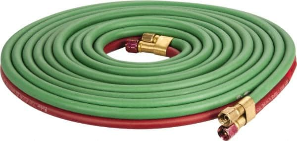 Parker - 1/4" Inside x 17/32" Outside Diam, Grade T Welding Hose - Green & Red, 25' Long, Twin Style, 200 psi Working Pressure - Caliber Tooling