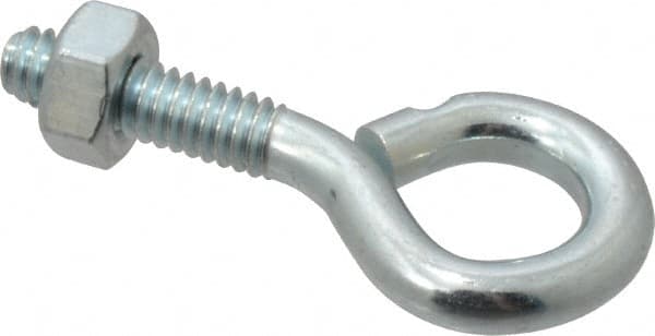 Gibraltar - 1/4-20, Zinc-Plated Finish, Steel Wire Turned Open Eye Bolt - 7/8" Thread Length, 1/2" ID x 1" OD, 1" Shank Length - Caliber Tooling