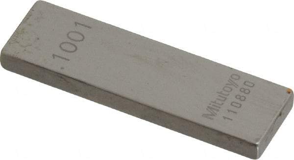 Mitutoyo - 0.1001" Rectangular Steel Gage Block - Accuracy Grade AS-1, Includes Certificate of Inspection - Caliber Tooling