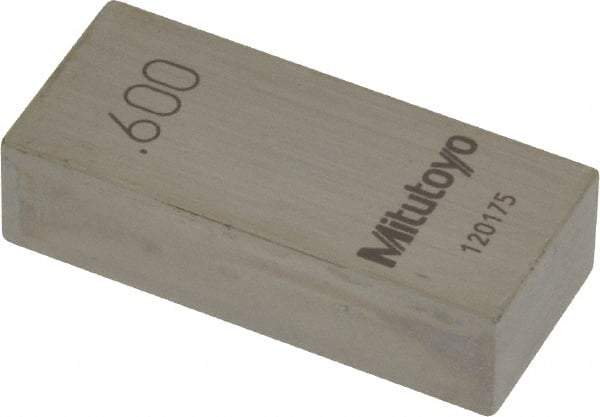 Mitutoyo - 0.6" Rectangular Steel Gage Block - Accuracy Grade AS-1, Includes Certificate of Inspection - Caliber Tooling