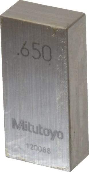 Mitutoyo - 0.65" Rectangular Steel Gage Block - Accuracy Grade AS-1, Includes Certificate of Inspection - Caliber Tooling