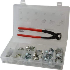 Oetiker - 124 Piece, 5/16 to 1" Diam, 2-Ear Service Clamp Kit - 123 Clamps & 1 Zinc Plated Side Jaw Pincers - Caliber Tooling