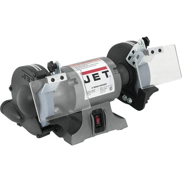 Jet - 6" Wheel Diam x 3/4" Wheel Width, 1/2 hp Grinder - 1/2" Arbor Hole Diam, 1 Phase, 3,450 Max RPM, 115 Volts - Caliber Tooling