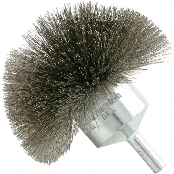 Brush Research Mfg. - 2-3/4" Brush Diam, Crimped, Flared End Brush - 1/4" Diam Steel Shank, 20,000 Max RPM - Caliber Tooling