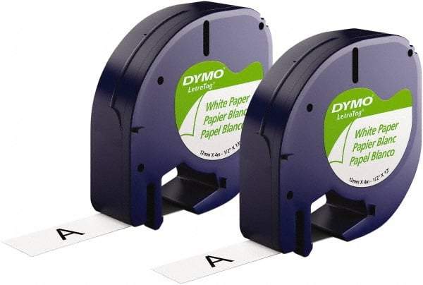 Dymo - 1/2" Wide x 156" Long, Black on White Paper Label Printer Cartridge - For DYMO Letratag Printers - Caliber Tooling