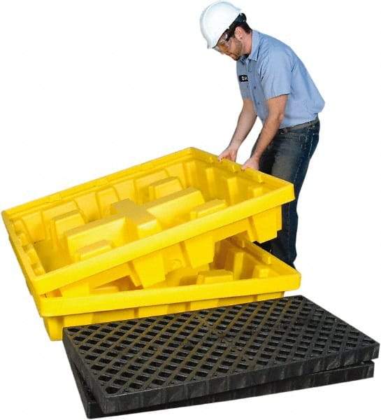 UltraTech - 66 Gal Sump, 6,000 Lb Capacity, 4 Drum, Polyethylene Spill Deck or Pallet - 51" Long x 51" Wide x 10" High, Liftable Fork, Drain Included, Low Profile, 2 x 4 Drum Configuration - Caliber Tooling