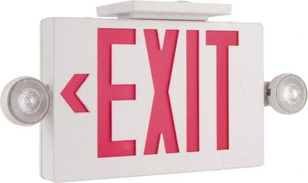 Cooper Lighting - 1 and 2 Face, 2 Head, 120-277 Volt, Thermoplastic, LED Combination Exit Sign - 2-5/16 Inch Wide x 8-1/4 Inch High x 16-9/16 Inch Long, Ceiling, End and Wall Mount, Sealed Nickel Cadmium Battery - Caliber Tooling