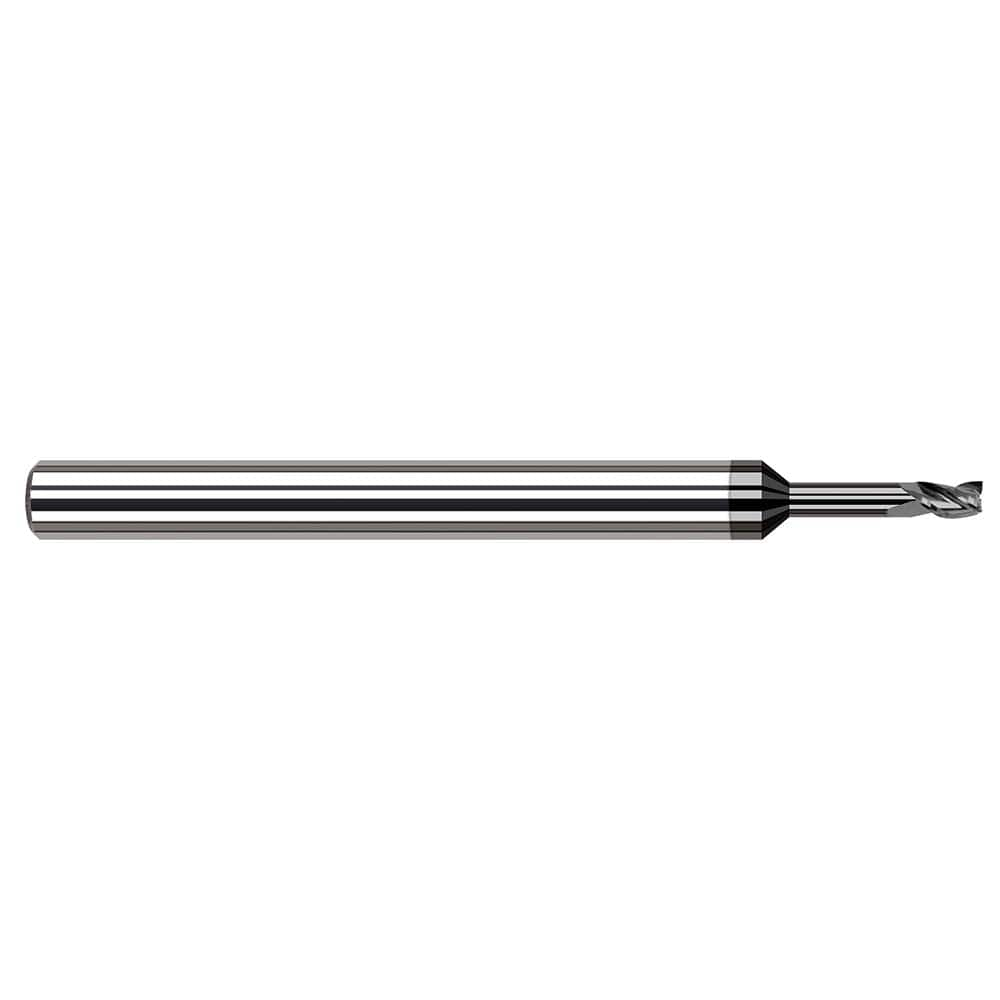 Square End Mill: 0.039'' Dia, 0.059'' LOC, 1/8'' Shank Dia, 2-1/2'' OAL, 3 Flutes, Solid Carbide Single End, Amorphous Diamond Finish, 30 ° Helix, Centercutting, RH Cut, RH Flute