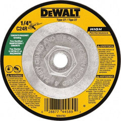 DeWALT - 24 Grit, 4-1/2" Wheel Diam, 1/8" Wheel Thickness, Type 27 Depressed Center Wheel - Silicon Carbide, Resinoid Bond, 13,300 Max RPM - Caliber Tooling