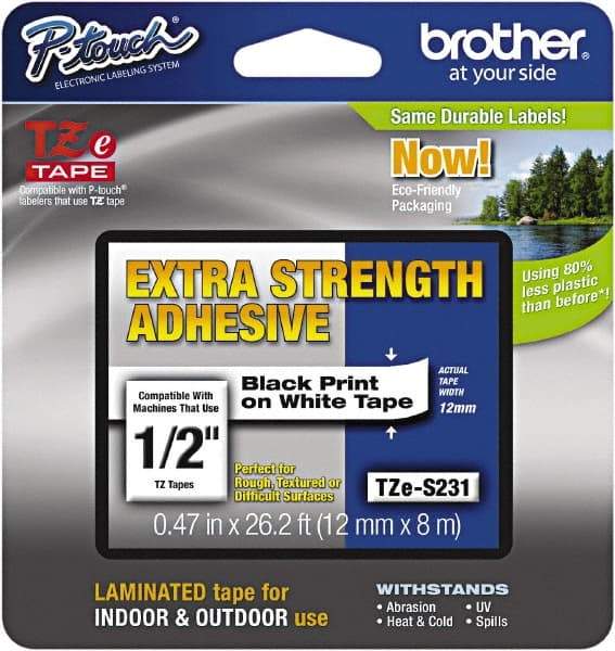 Brother - 1/2" Wide x 314.4" Long, White Plastic/Paper Tape Cassette - For Label Maker - Caliber Tooling