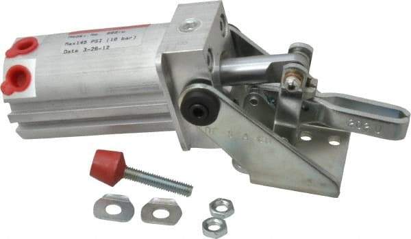 De-Sta-Co - 200 Lb Inner Hold Capacity, Horiz Mount, Air Power Hold-Down Toggle Clamp - 1/8 NPT Port, 145 Max psi, 102° Bar Opening, 26.92mm Height Under Bar - Caliber Tooling