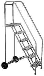 PW Platforms - 90" 6 Step Ladder - Portable Safety Ladder, 300 Lb Capacity, 60" Platform Height, 30" Base Width x 52" Base Depth, Perforated Tread - Caliber Tooling