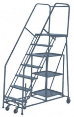 PW Platforms - 7 Step Ladder - Rolling Safety Stock Picking Ladder, 300 Lb Capacity, 70" Platform Height, 32" Base Width x 62" Base Depth, Perforated Tread - Caliber Tooling