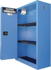 Securall Cabinets - 2 Door, 2 Shelf, Blue Steel Standard Safety Cabinet for Corrosive Chemicals - 65" High x 43" Wide x 18" Deep, Sliding Door, 3 Point Key Lock, 45 Gal Capacity - Caliber Tooling