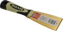 Hyde Tools - 2" Wide Brass Putty Knife - Stiff, Cushioned Grip Polypropylene Handle, 8" OAL - Caliber Tooling