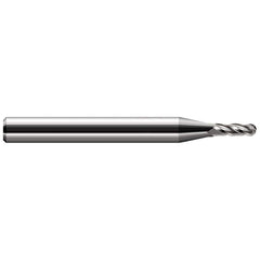 Ball End Mill: 0.016″ Dia, 0.048″ LOC, 4 Flute, Solid Carbide 1-1/2″ OAL, 1/8″ Shank Dia, 30 ° Helix, Uncoated, Single End