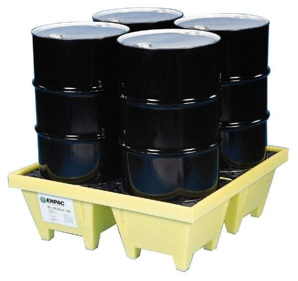 Enpac - 83 Gal Sump, 6,000 Lb Capacity, 4 Drum, Plastic Spill Deck or Pallet - 50" Long x 50" Wide x 13.43" High, Yellow, Liftable Fork, Vertical, 2 x 2 Drum Configuration - Caliber Tooling