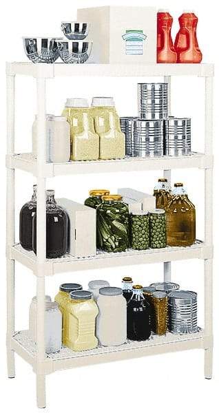 Continental - 56" High x 36" Wide x 18" Deep, 4 Shelf Ventilated Structural Open Plastic Shelving with Legs - Oyster, 150 Lb Capacity - Caliber Tooling