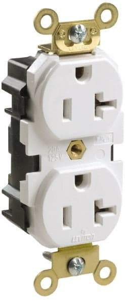 Leviton - 125 VAC, 15 Amp, 5-15R NEMA Configuration, Ivory, Industrial Grade, Self Grounding Duplex Receptacle - 1 Phase, 2 Poles, 3 Wire, Flush Mount, Impact and Tamper Resistant - Caliber Tooling