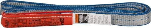 Lift-All - 4' Long x 1" Wide, 3,200 Lb Vertical Capacity, 1 Ply, Polyester Web Sling - 2,500 Lb Choker Capacity - Caliber Tooling