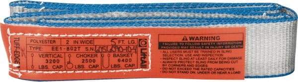 Lift-All - 5' Long x 2" Wide, 3,200 Lb Vertical Capacity, 1 Ply, Polyester Web Sling - 2,500 Lb Choker Capacity - Caliber Tooling