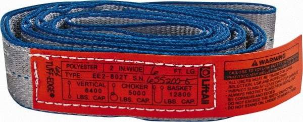 Lift-All - 6' Long x 2" Wide, 6,400 Lb Vertical Capacity, 2 Ply, Polyester Web Sling - 5,000 Lb Choker Capacity - Caliber Tooling